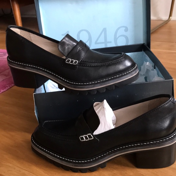 Anthropologie Bernardo Selma Heeled Loafers Black 10 - Picture 3 of 8